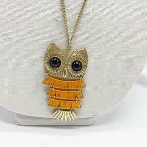 Vintage Gold Owl Black Eyes Long Necklace